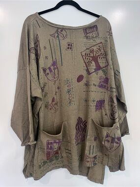 Blue Fish Tunic Top with Purple Cat & Tree Prints